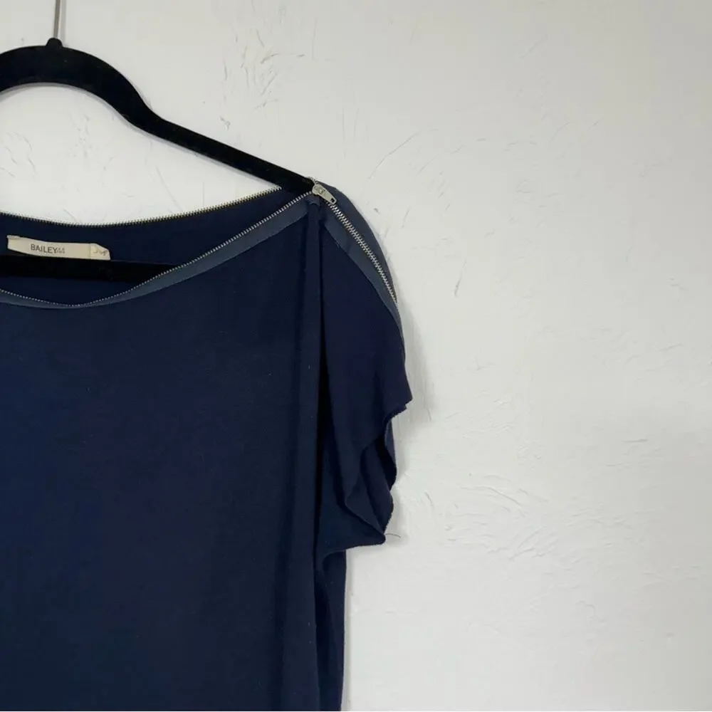 Bailey 44 Navy Blue Zip Boat Neck Y2K Blouse Womens L Preppy Girly Short Sleeve - Picture 3 of 11